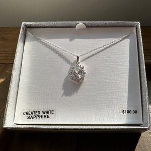 Sterling Silver Lab Created White Sapphire Pendant Necklace 18”